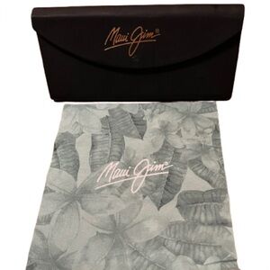 Maui Jim Sunglasses Black Case with Green Floral Cleaning Cloth